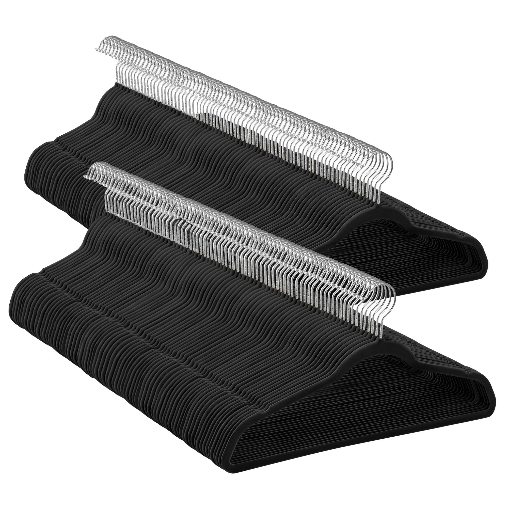 Front. Songmics Home - Velvet Hangers 150 Pack, Non-Slip Clothes Hangers with Silver-Colored Swivel Hooks, Slim Space-Saving for Closet - Black.