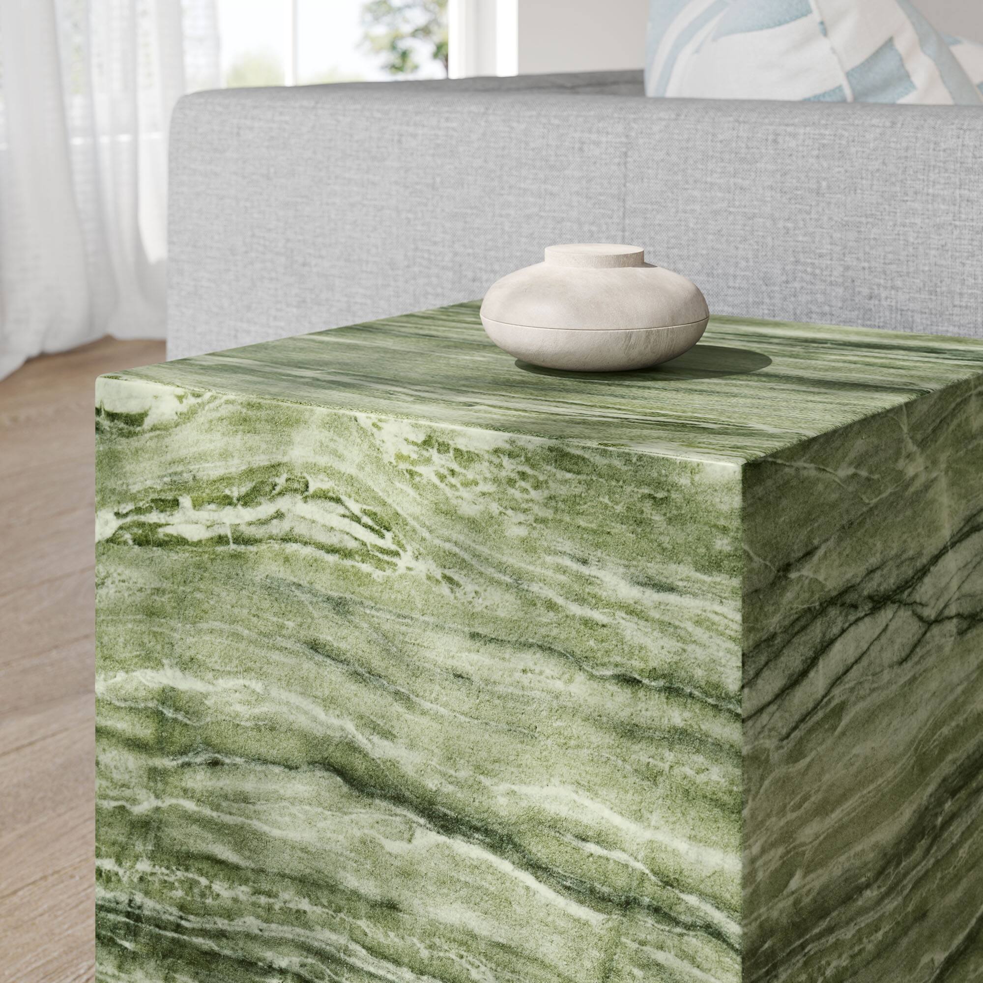 Alt View 4. Modway - Jordana Square Plinth Indoor - Outdoor Patio Concrete Side Table by Modway - Green Marble.
