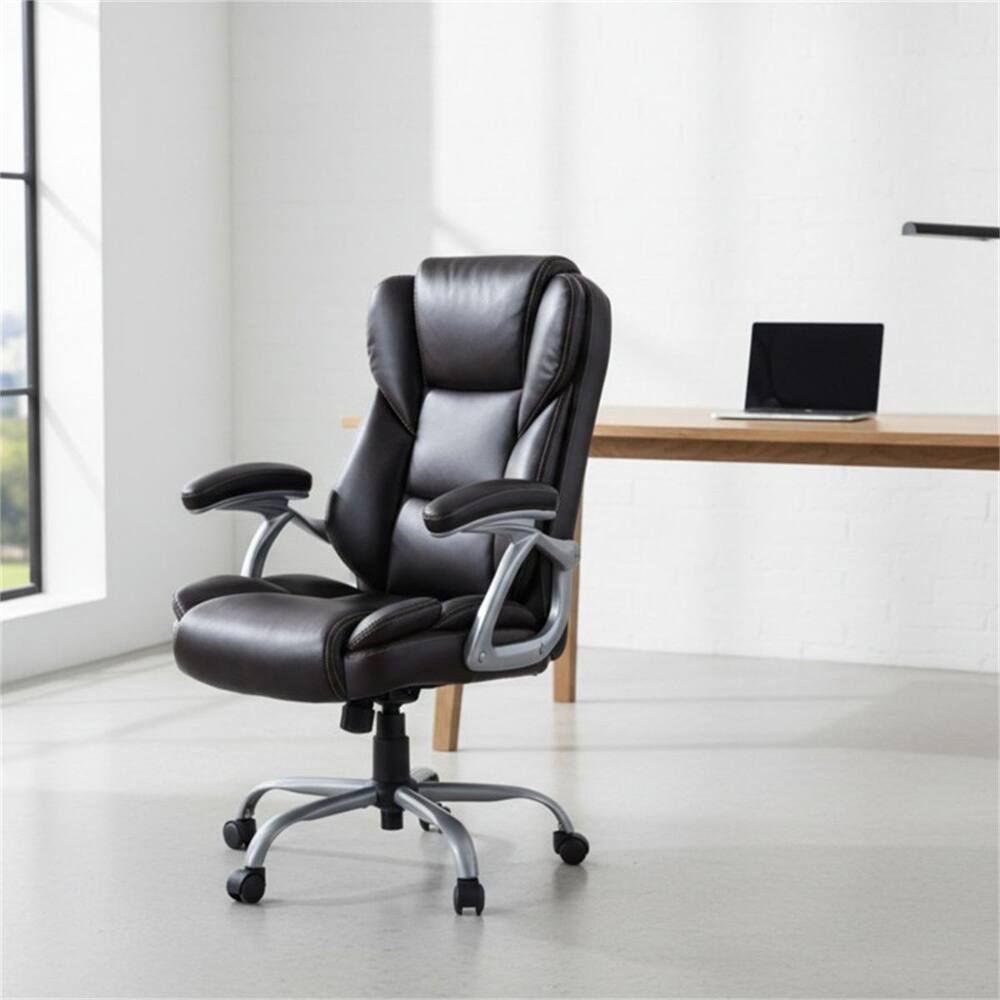 Angle. Loheer - Loheer Ergonomic Office Chair Brown Leather Executive Chair - Brown.