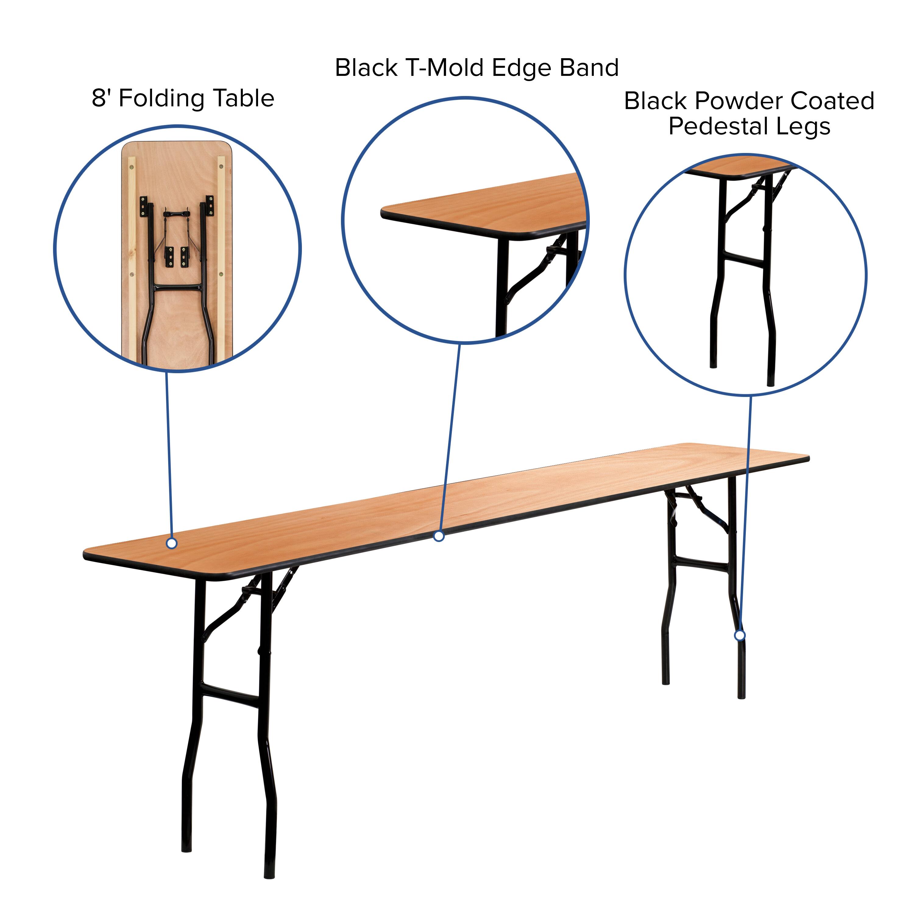 Alt View 14. Alamont Home - 8-Foot Rectangular Wood Folding Training / Seminar Table with Smooth Clear Coated Finished Top - Natural.
