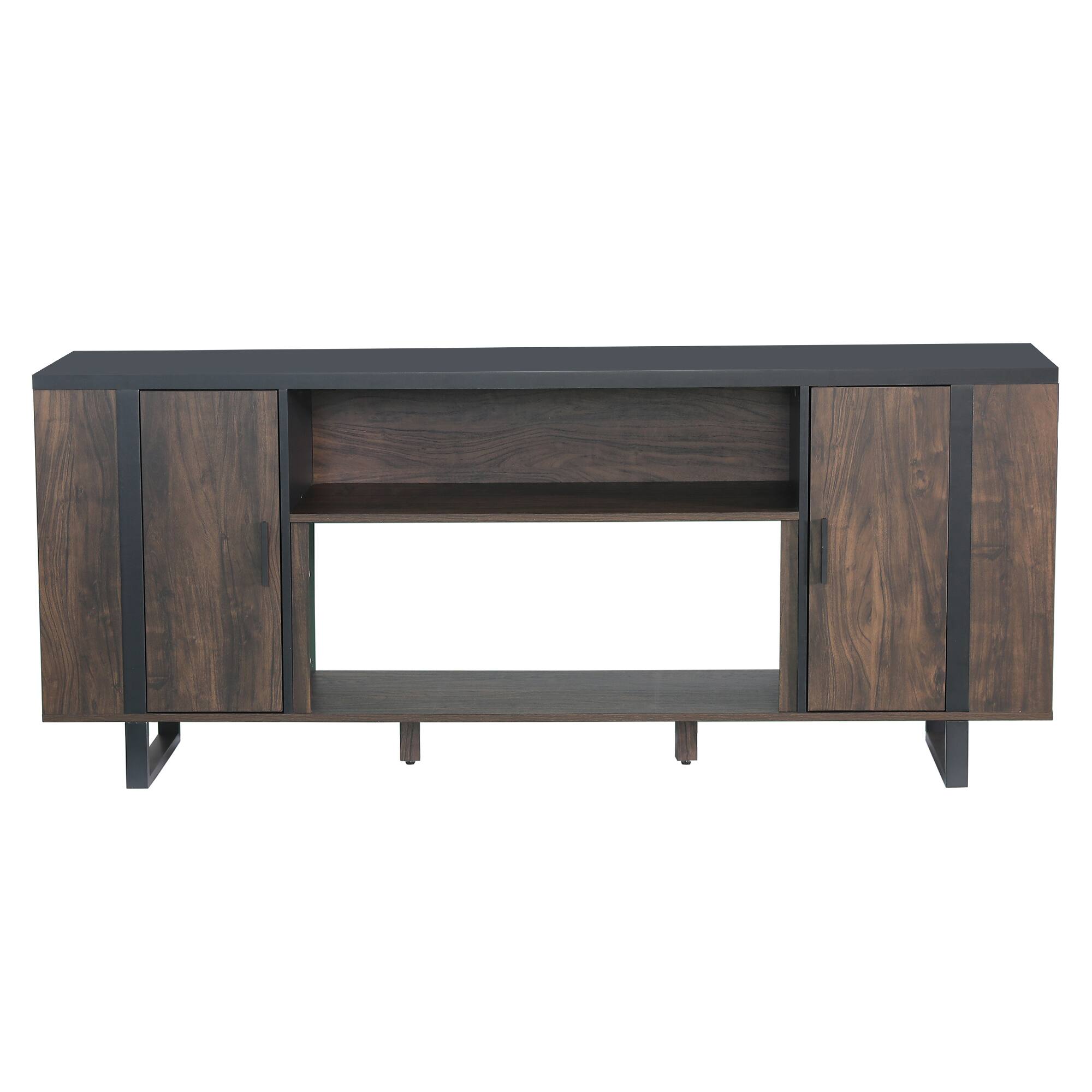 Angle. Ihomeadore - 72" Farmhouse TV Stand with Open Storage Shelves and Cabinets for TV up to 80" - Brown.