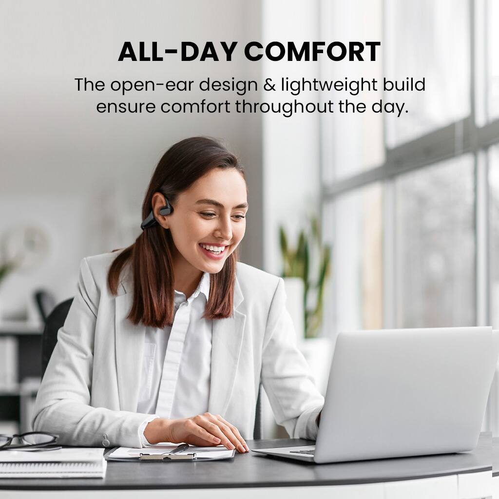 Back. avantalk - Lingo N21 - Open-Ear Bluetooth Headset with Noise Cancelling Mic & Charging Dock.