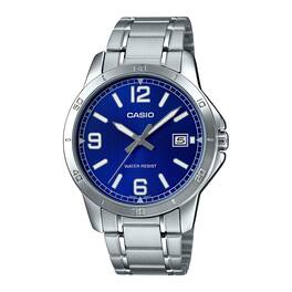 Casio - Men’s Blue Dial Analog Watch with Stainless Steel Bracelet - MTP-V004D-2BUDF - Silver