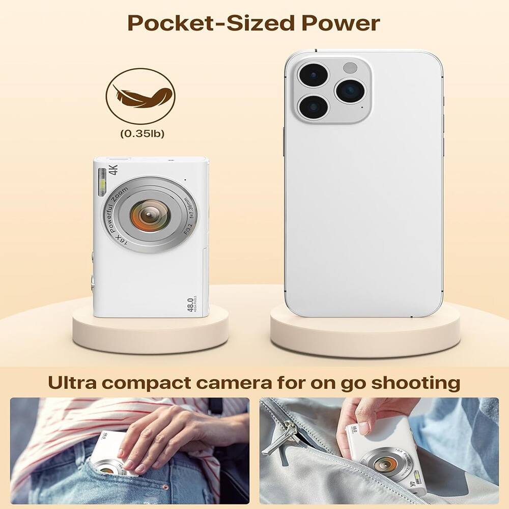 Pocket-Sized Power  
(0.35lb)  

4K  
Powerful 16X  
19730mm F/3.2  
48.0  

Ultra compact camera for on go shooting
