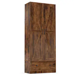 Costway - 72" Tall Kitchen Pantry Cabinet, Farmhouse Wooden Cupboard with 2 Doors, Drawer - Rustic Brown