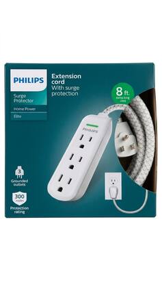 Philips - Extension Cord With Surge Protection - White