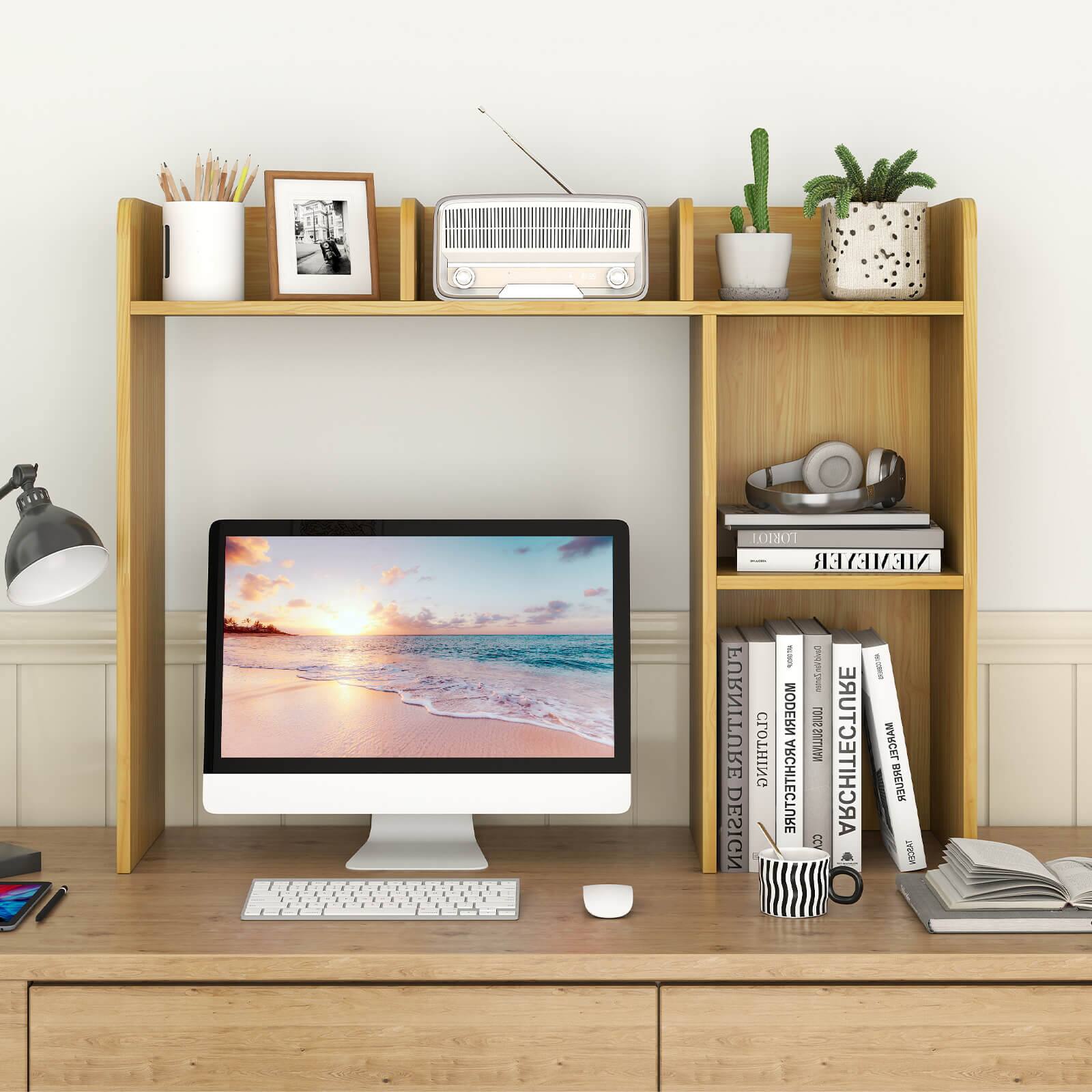 Costway Desk Bookshelf Desktop Storage Shelf for Monitors up to 27