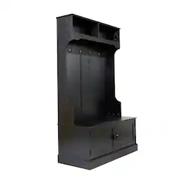 Flash Furniture - Fraser 40" Wide Hall Tree with Double Door Storage Bench, Coat Rack with 4 Double Hooks, and 2 Upper Storage Cubbi - Black