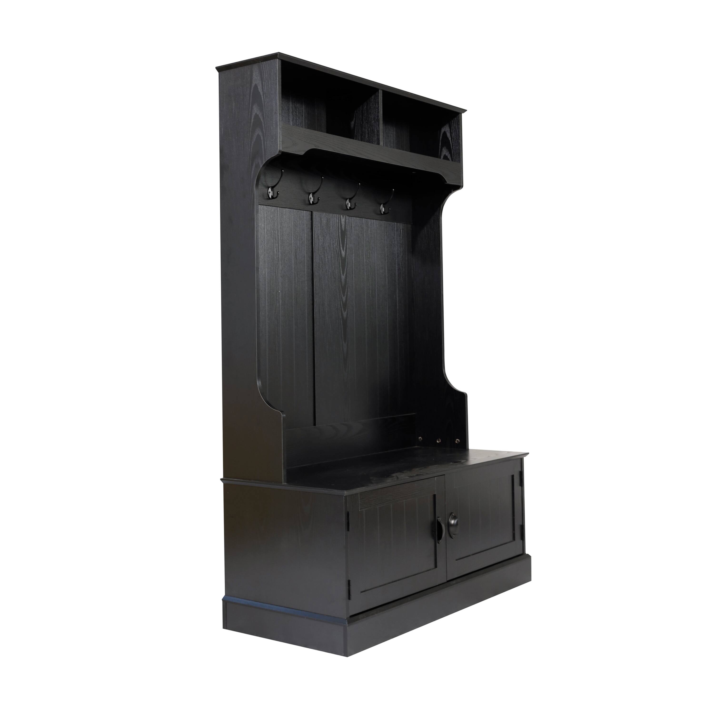 Alt View 1. Emma + Oliver - Lindy Hallway Tree with Storage Bench, Coat Hooks, and Upper Storage Compartments - Black.