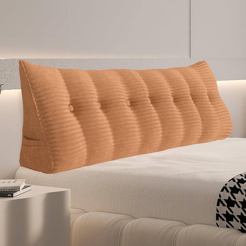 Front. wowmax - Wedge Pillow Headboard for King - XXL Pink Back Support Pillow with Cordury Fabric - Pink.