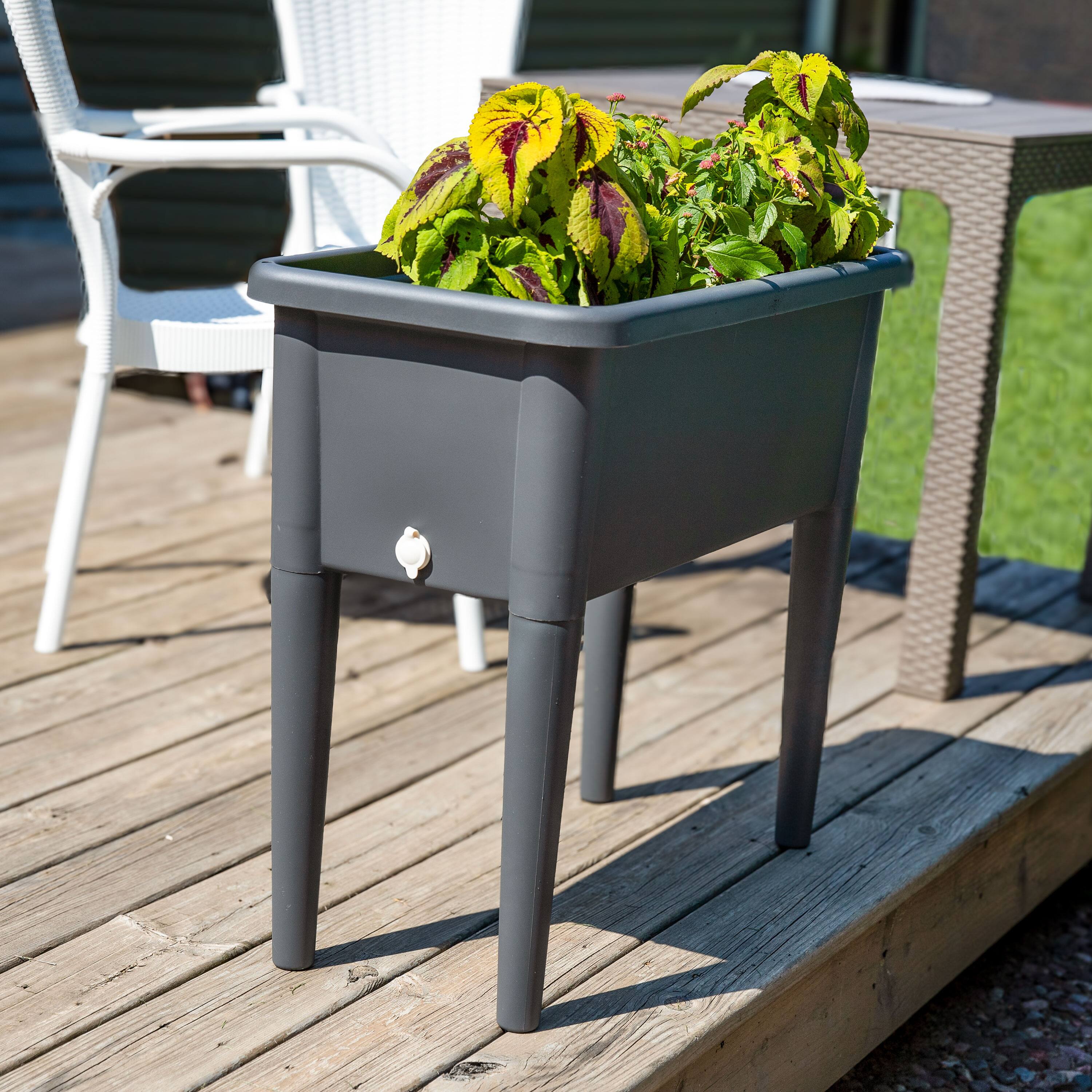 Alt View 3. Sunnydaze - Self-Watering Raised Garden Bed with Cloche Cover - Gray.