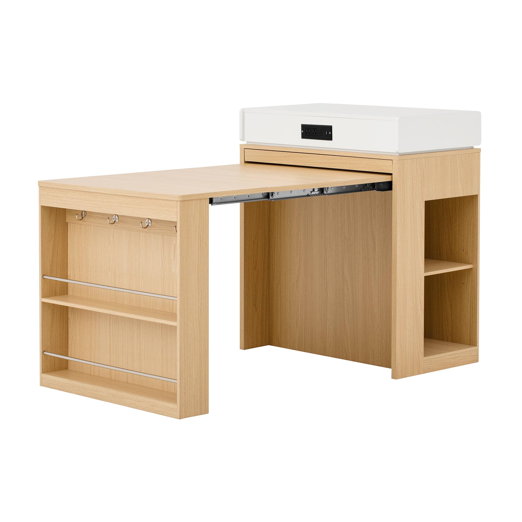 Front. Forest'nSky - White Sideboard Buffet Cabinet Extendable Dining Table with Folding Tabletop,Drawers and Power Outlet - White.