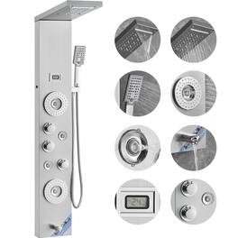 VEVOR - Shower Panel System, 6 Shower Modes, LED & Display Shower Panel Tower, Rainfall, Waterfall,4 Body Massage Jets,Tub Spout - Silver