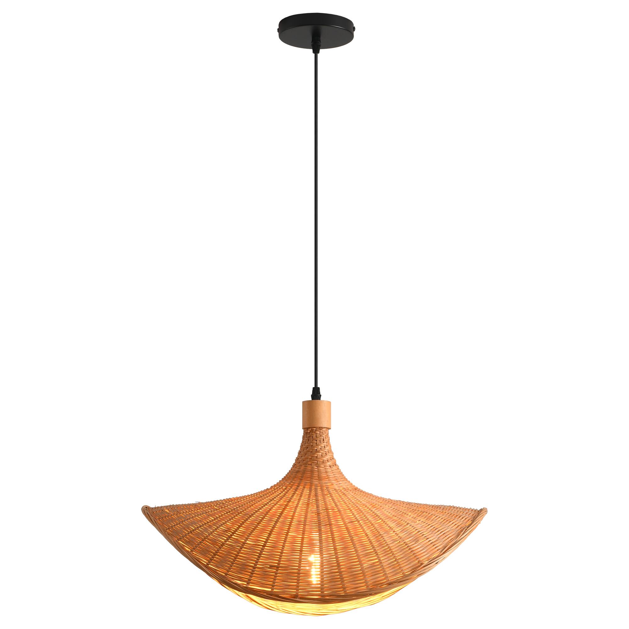 Alt View 4. Parrot Uncle - 1-Light Personalized Design Rustic Bamboo Hand-Woven Pendant Lamp - Brown.