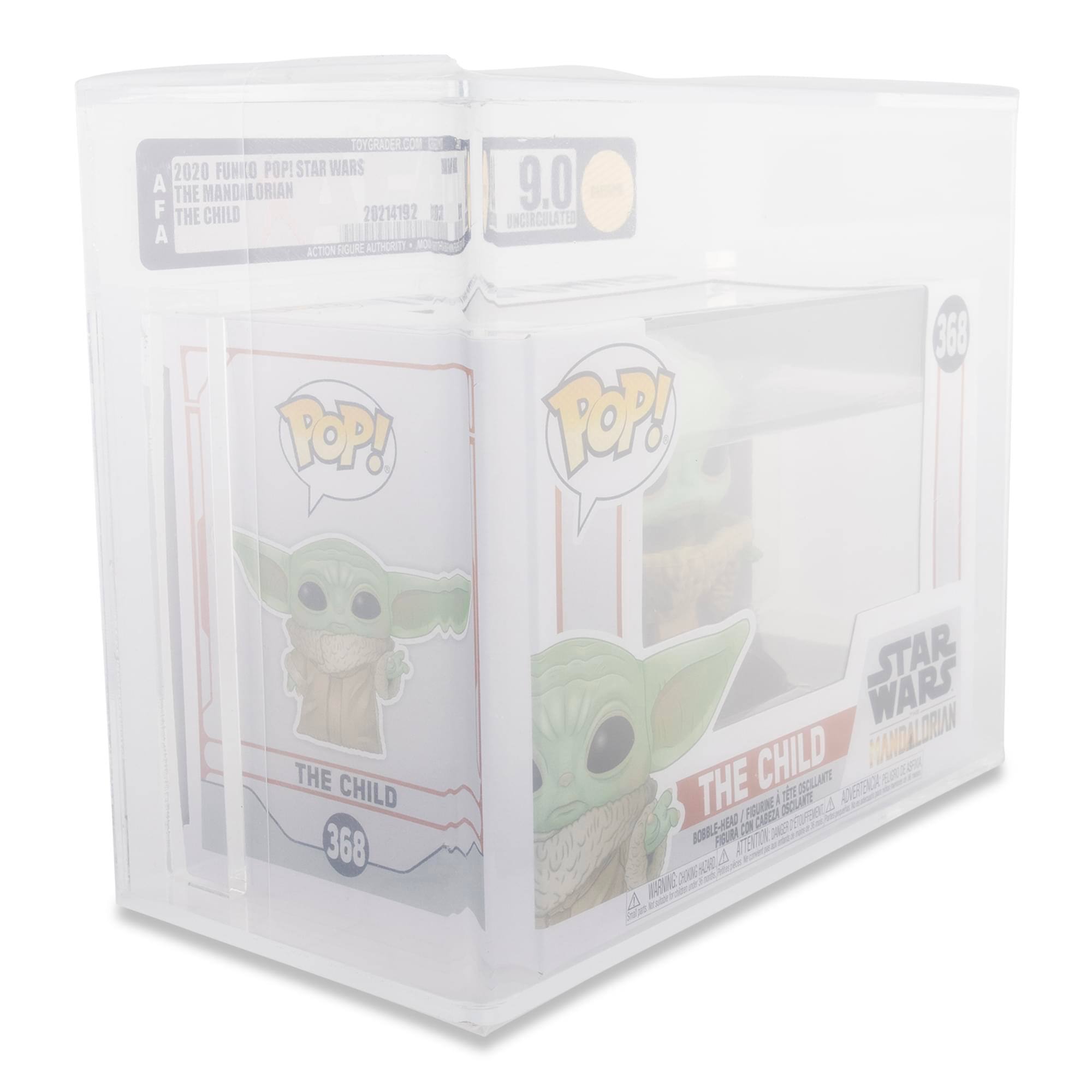 Sure, here is the corrected and grouped text from the image:

---

**Top Left:**
- OYGRADER.COM
- 2020 FUNIO POP! STAR WARS
- THE MANDALORIAN
- THE CHILD
- AFA
- 20214192
- ACTION FIGURE AUTHORITY
- 9.0 UNCIRCULATE

**Top Right:**
- 9.0
- UNCIRCULATE

**Middle Left:**
- POP!
- THE CHILD
- 368

**Middle Right:**
- POP!
- THE CHILD
- 368
- STAR WARS
- THE MANDALORIAN

**Bottom Right:**
- WARNING: CHOKING HAZARD - Small parts. Not for children under 3 years.
- INTENTIONALLY LEFT BLANK

**Additional Text:**
- DECILLARTE EIE THE FOURNE CARCCA
- te 10U SCLAFT
- 4 a R BO8BLE-HEAD AMIL FRURA CON 27 BFRS
- -A m3 A SEARE A AME Saat

---

This text is grouped based on its location on