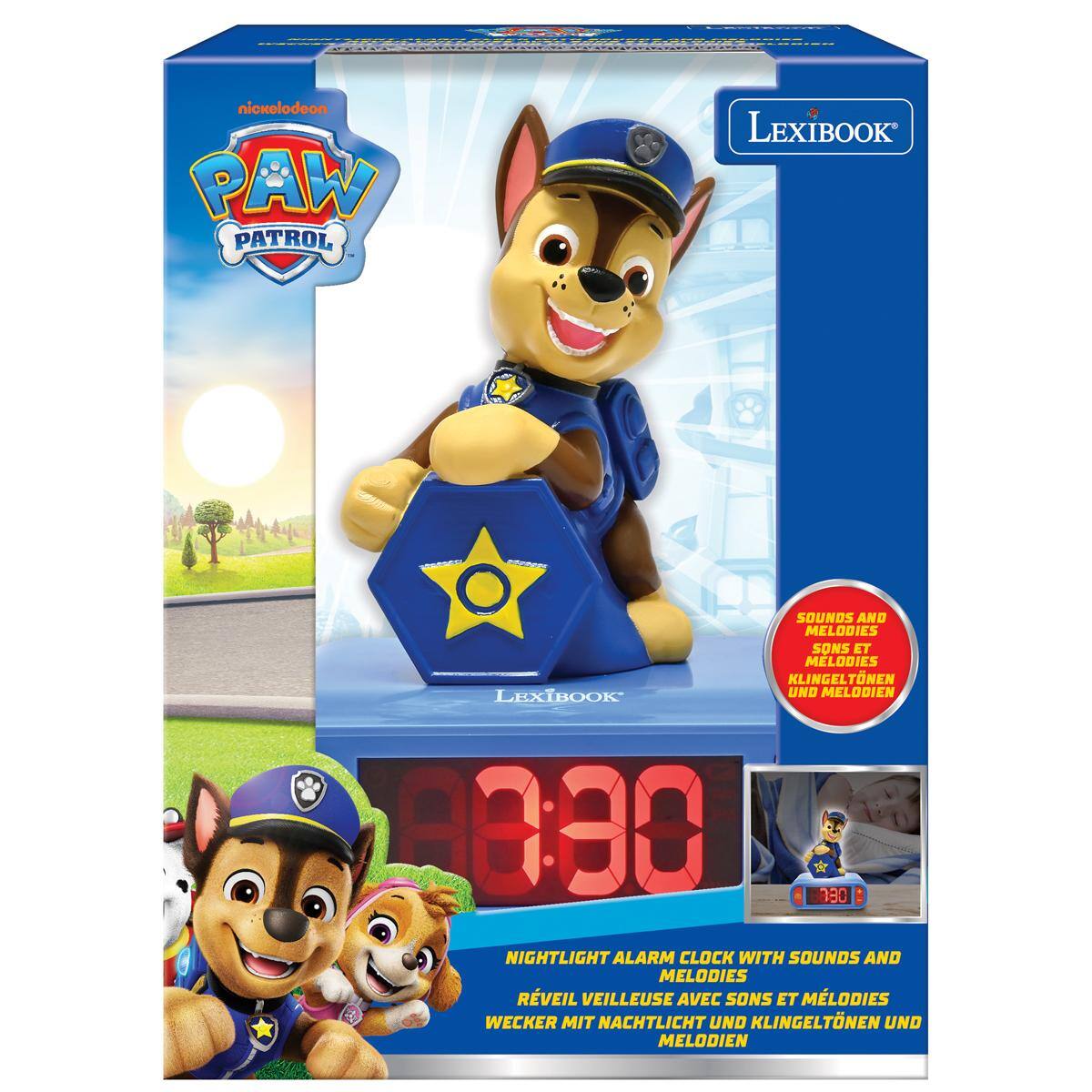 Nickelodeon PAW PATROL LEXIBOOK SOUNDS AND MELODIES SONS ET MELODIES KLINGELTONEN LEXIBOOK UND MELODIEN 93:30 330 NIGHTLIGHT ALARM CLOCK WITH SOUNDS AND MELODIES RVEIL VEILLEUSE AVEC SONS ET MLODIES WECKER MIT NACHTLICHT UND KLINGELTONEN UND MELODIEN