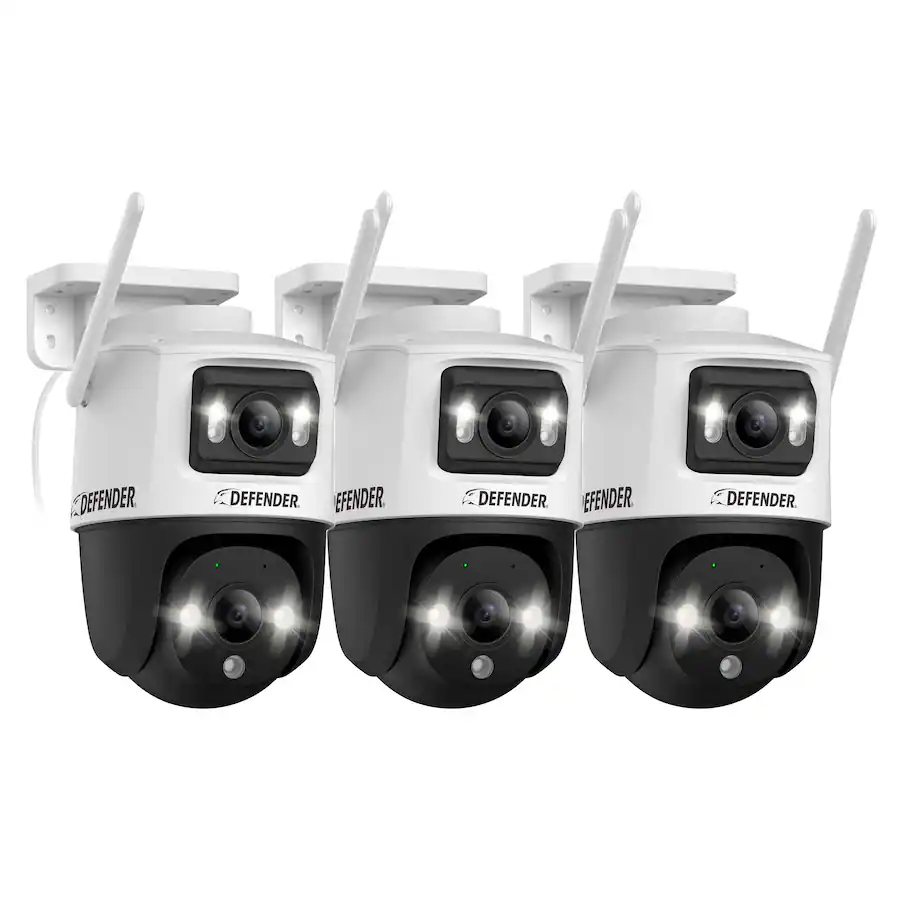 Defeder Camera Defender AI POWERED Guard Pro 3K PLUS Dual Lens PTZ Wi Fi 6 Plug in ...