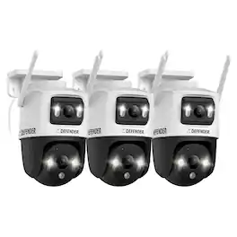 Defender - AI POWERED Guard Pro 3K PLUS Dual Lens PTZ Wi-Fi 6 Plug-in Security Camera - 3 Pack - White