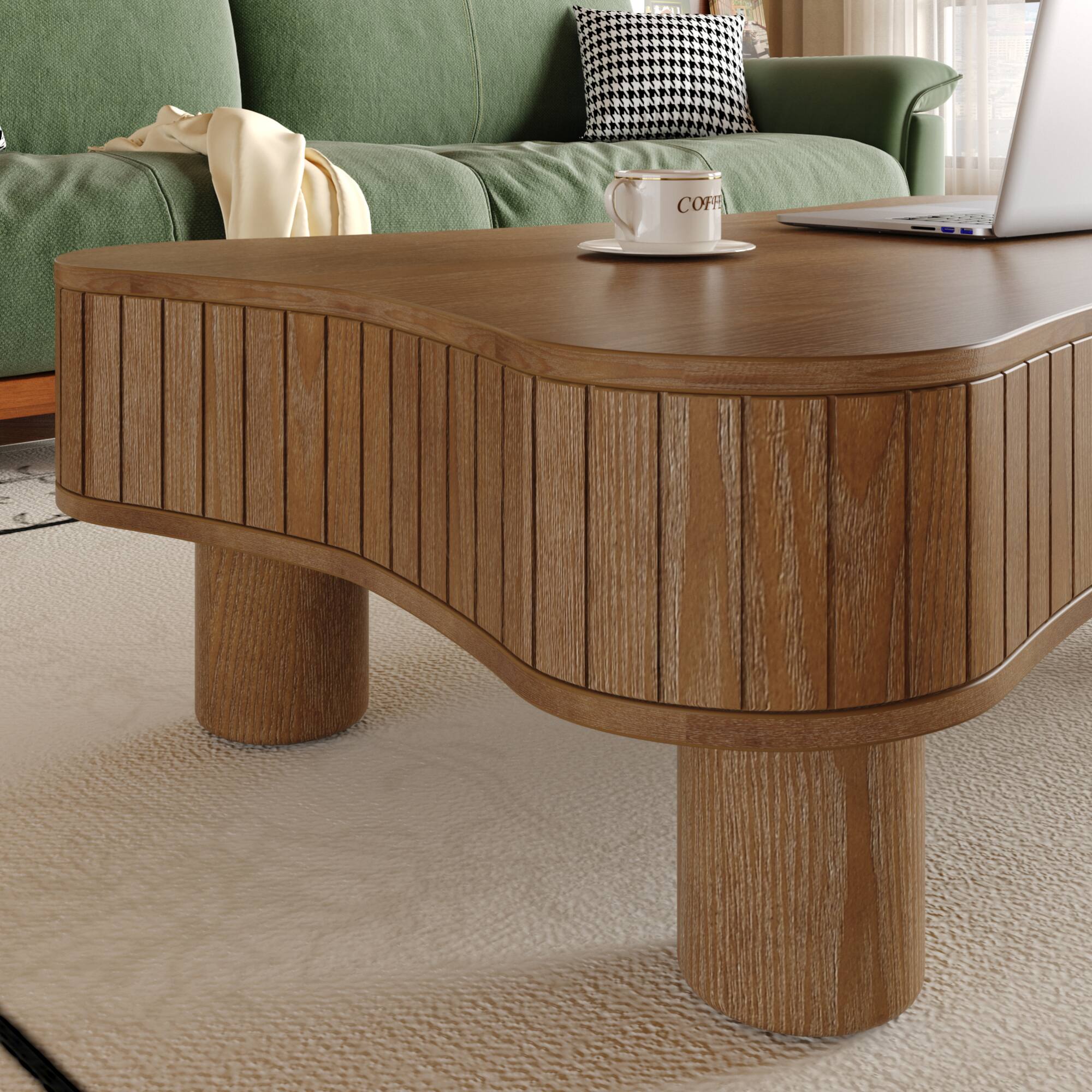 Left. GOODSILO - Functional Lift Top Coffee Table with Hidden Storage and Silent Hydraulic Mechanism for Living Room Spaces - Walnut.