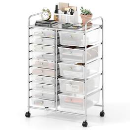 Costway - 15-Drawer Trolley with Chrome Plated Metal Frame & Lockable Universal Wheels - Clear