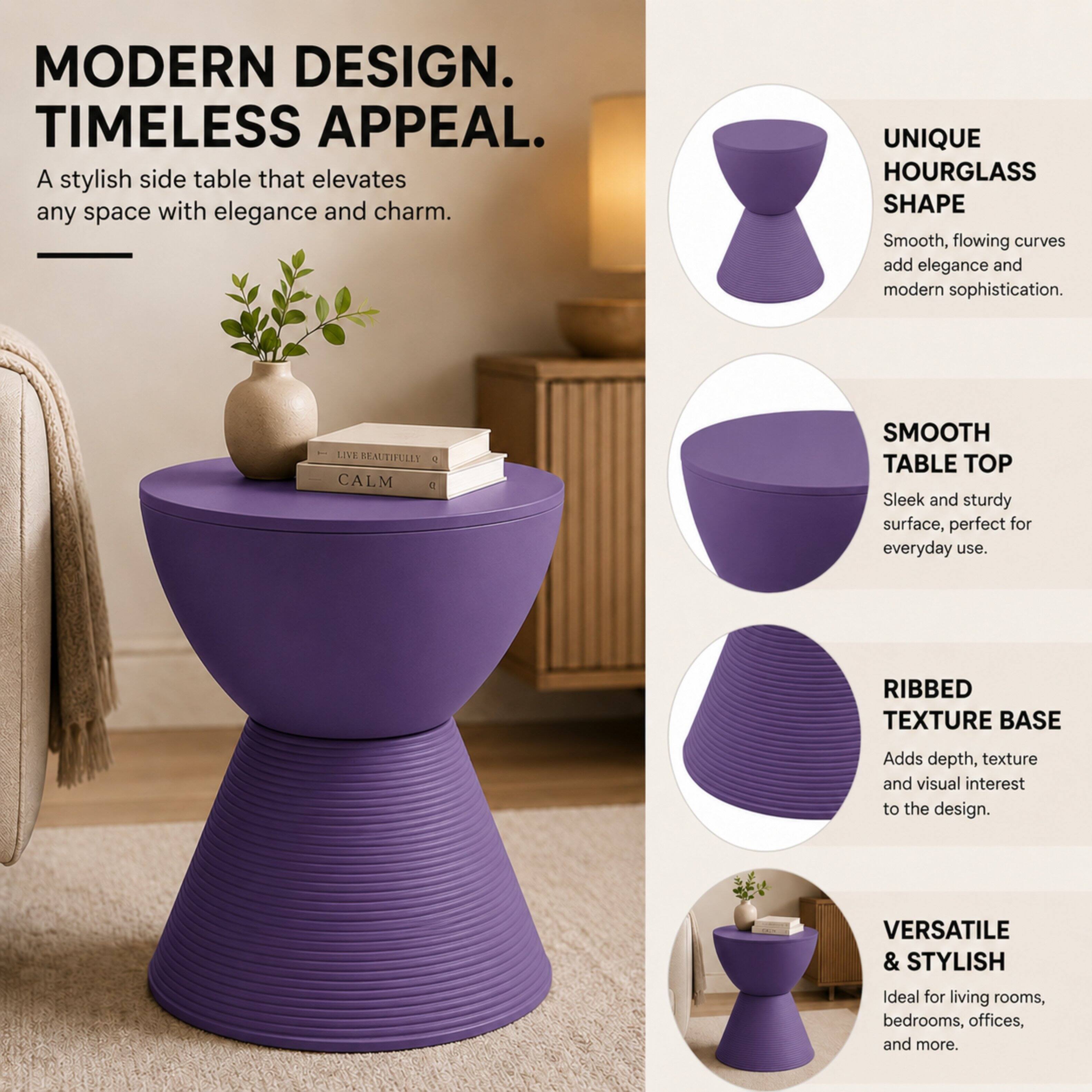 LeisureMod Boyd Modern Round Hourglass Accent Side Table, Drum Storage ...