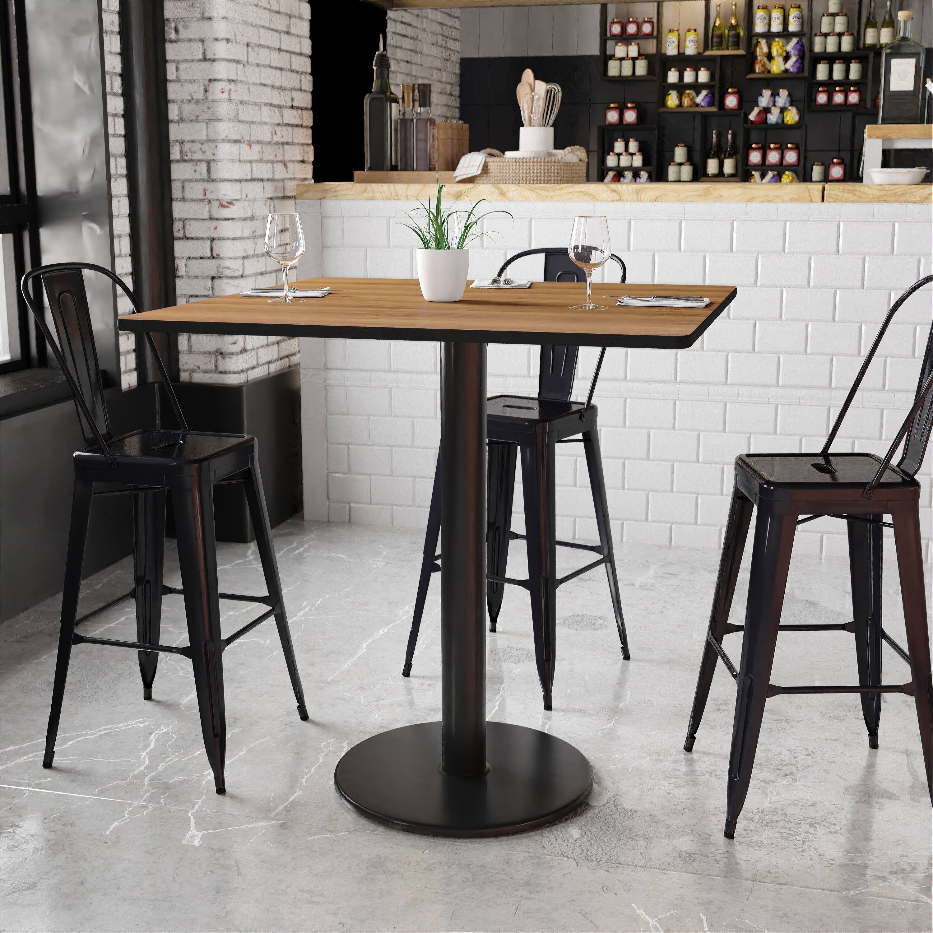 Angle. Flash Furniture - Stiles 42'' Square Walnut Laminate Table Top with 24'' Round Bar Height Table Base - Brown.