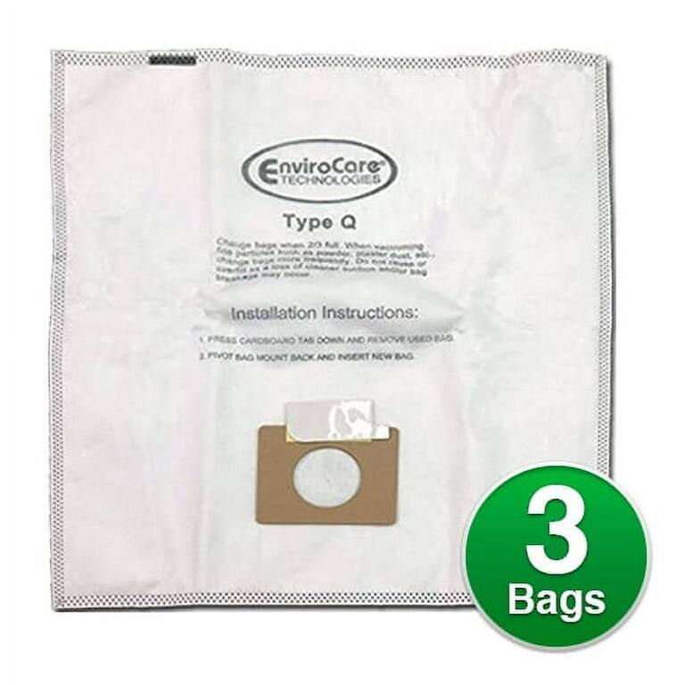 EnviroCare TECHNOLOGIES Type Q 20 Installation Instructions:  
1. PRESS CANDBOARD TAS DOWN AND REMOVE USED BAG.  
2. PIVOT BAG MOUNT BACK AND INSERT NEW BAG.  
3 Bags