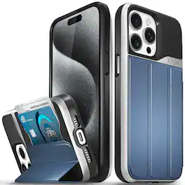 Vena - vCommute Leather Wallet Case with Kickstand for Apple iPhone 15 Pro Max (6.7") - Silver / Blue - Multicolored