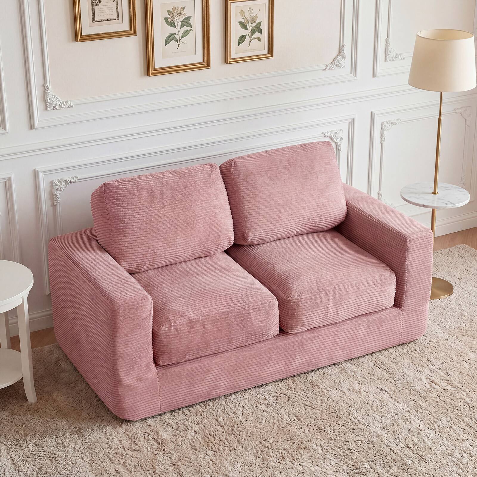 Alt View 3. Costway - Costway Floor Couch, Loveseat Foam Sofa with Removable Corduroy Cover, Back & Seat Cushions - Pink.