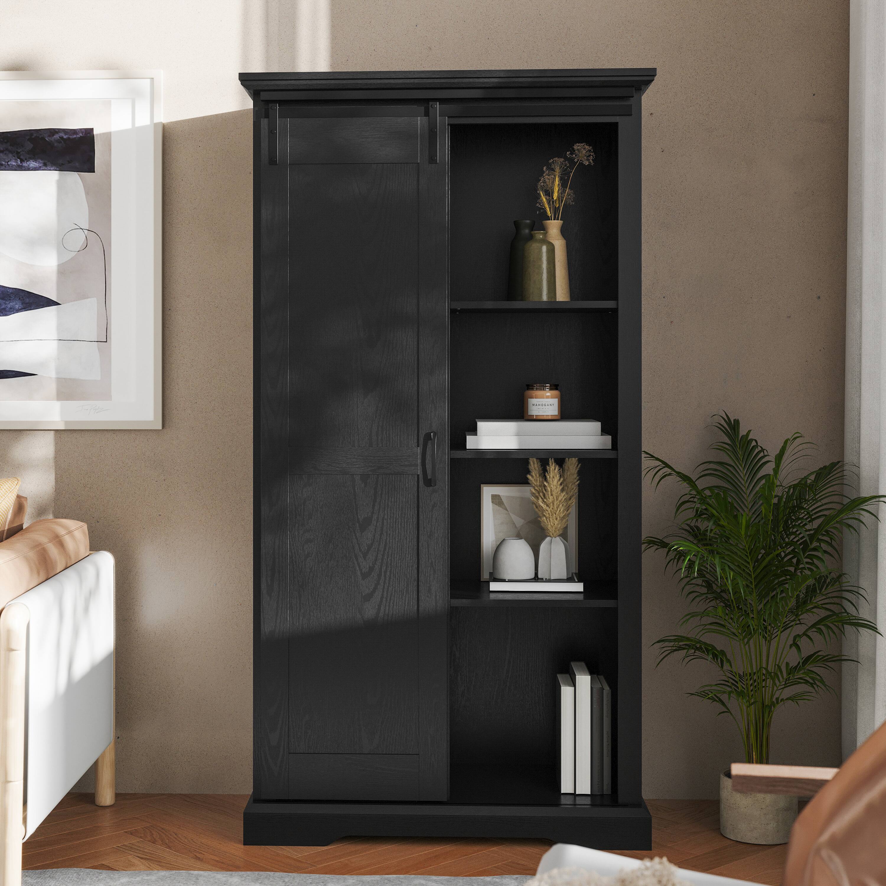 Alt View 2. Flash Furniture - Harrison 36" Wide Rustic Farmhouse Storage Cabinet Bookcase with Sliding Barn Door and 4 Adjustable and 2 Fixed Shelves - Black.