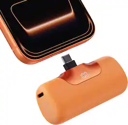 PRIMEPLUS - 5500mAh Mini Portable Charger with 22.5W Fast Charging & LED Display, Built-in USB-C for iPhone, Galaxy etc - Orange