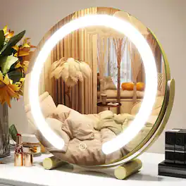 Stamp n Camp - Vanity Mirror with Lights, 12 Inch Light Up Makeup Mirror, LED Makeup Mirror with Lights for Bedroom Tabletop - Gold-12"L x 12"W