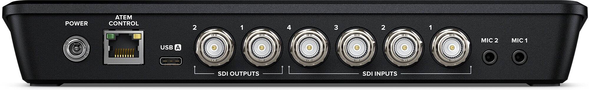 POWER  
ATEM CONTROL  
USB A  
SDI OUTPUTS 2 1 4 3  
SDI INPUTS 2 1  
MIC 2  
MIC 1