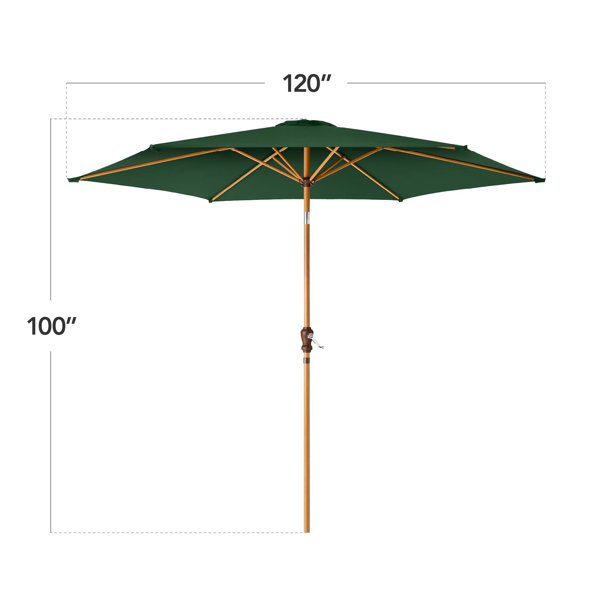 The dimensions of the umbrella are:

- Diameter: 120 inches
- Height: 100 inches