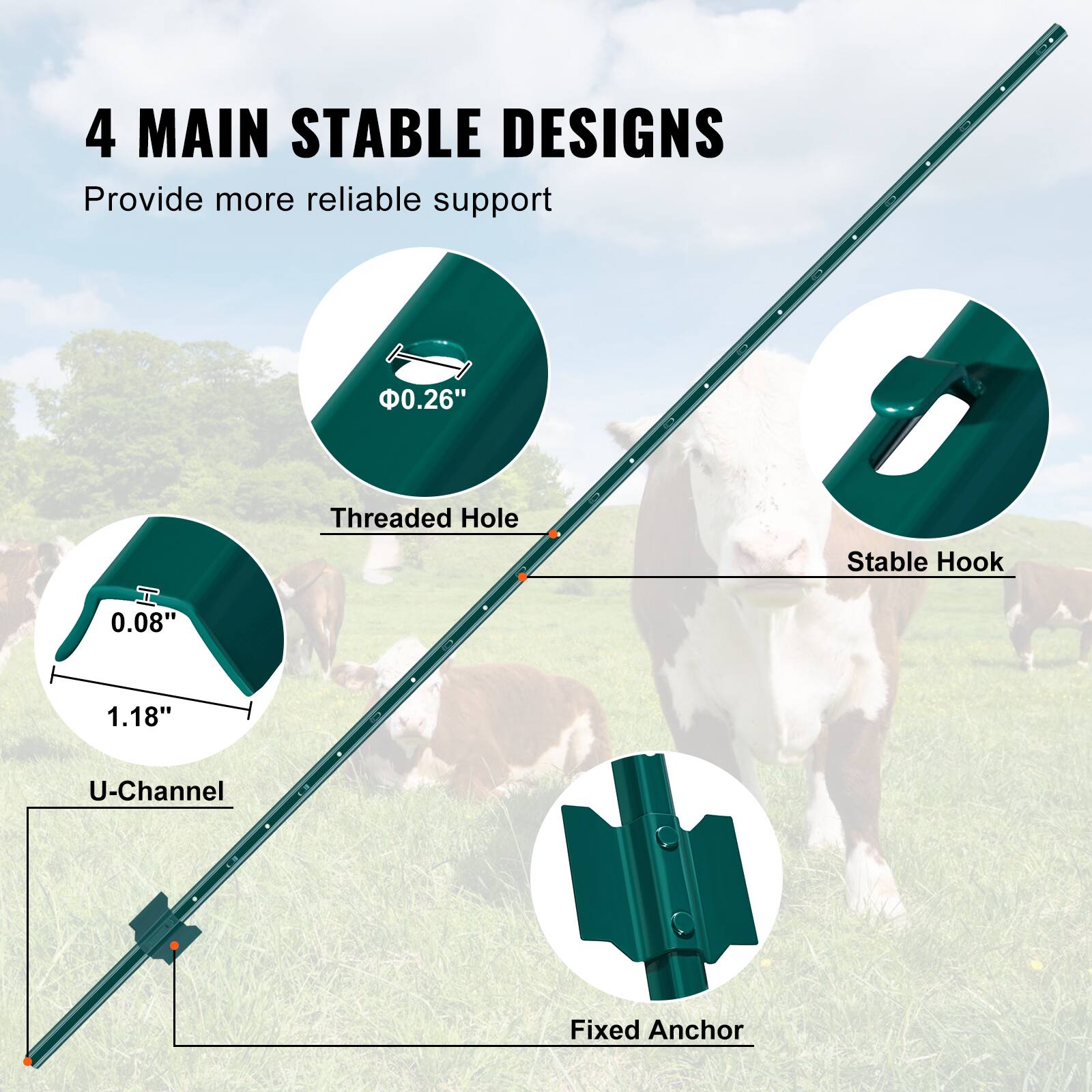 4 MAIN STABLE DESIGNS
Provide more reliable support

0.26" Threaded Hole
0.08" U-Channel
1.18" Fixed Anchor
Stable Hook
