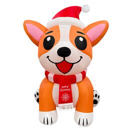GOOSH Inflatables - GOOSH 5.2FT Christmas Corgi Dog Inflatable with Santa Hat and LED Lights - Orange
