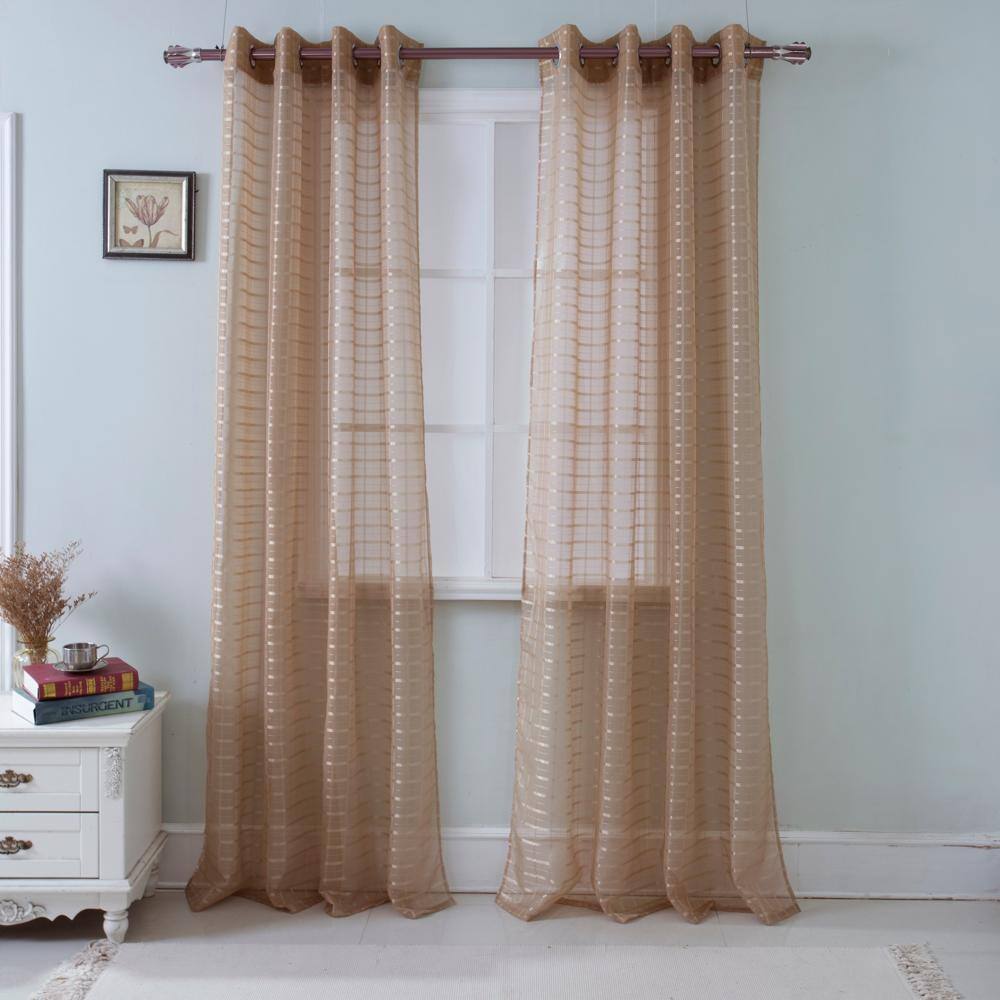 Back. Olivia Gray - Olivia Gray Taupe Wanda Box Voile Grommet Curtain Panel - 54x90 Inches, Machine Washable with 8 Silver Grommets - Taupe.