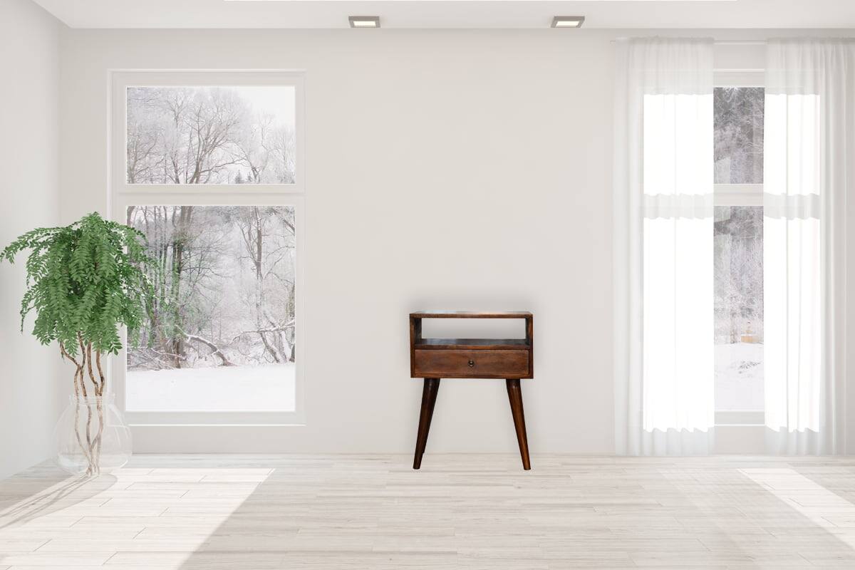 Alt View 8. Artisan Furniture - Artisan Furniture Solid Wood Modern Chestnut Nightstand, 1 Drawer, 1 Open-slot, Nordic legs, Dark Brown - Chestnut.