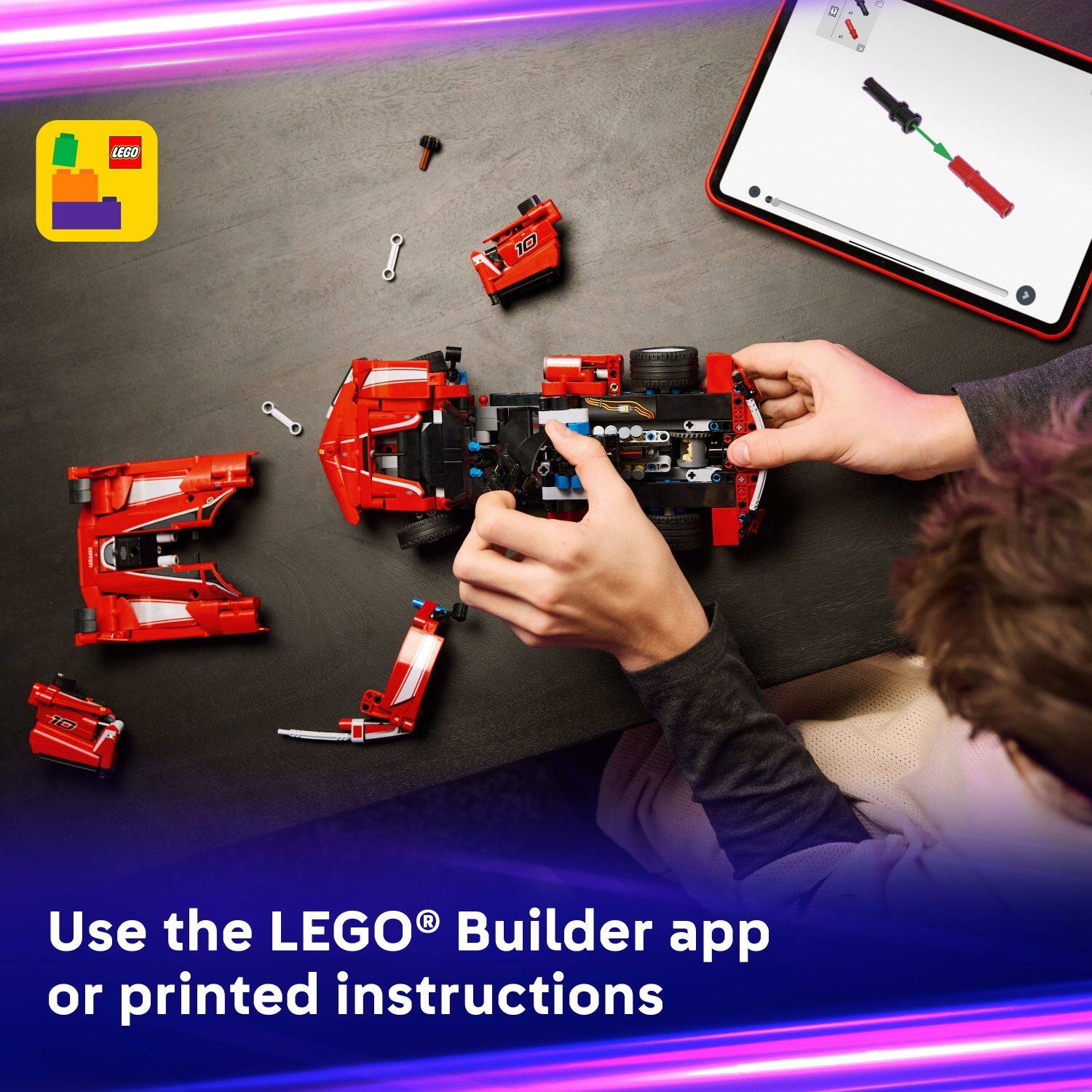 Use the LEGO Builder app or printed instructions
