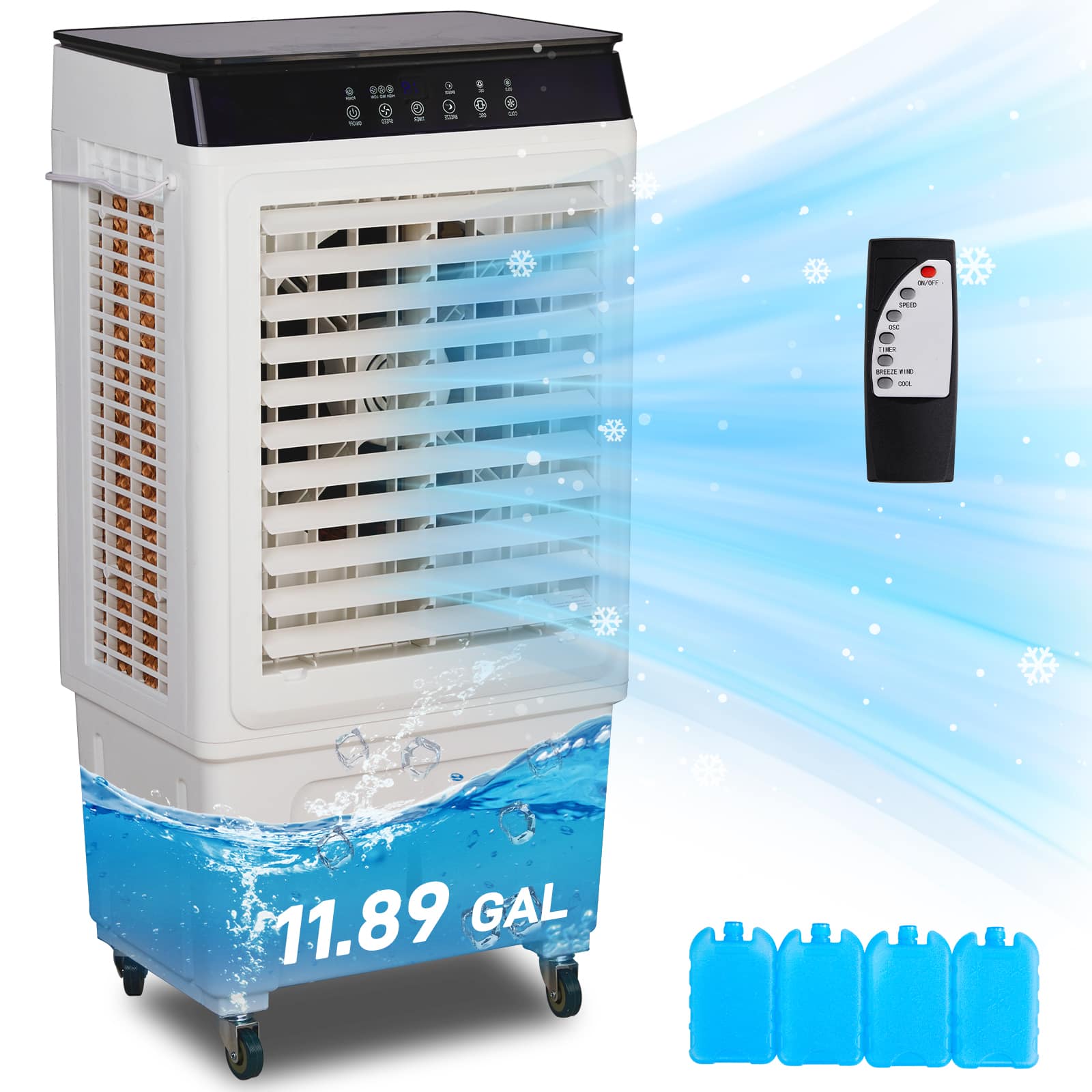 Winado - 3 in 1 Portable Fan Evaporative Cooler, Indoor,Outdoor,3000CFM Personal Air Cooler with Remote Control ,11.89 Gal Large - White and Black