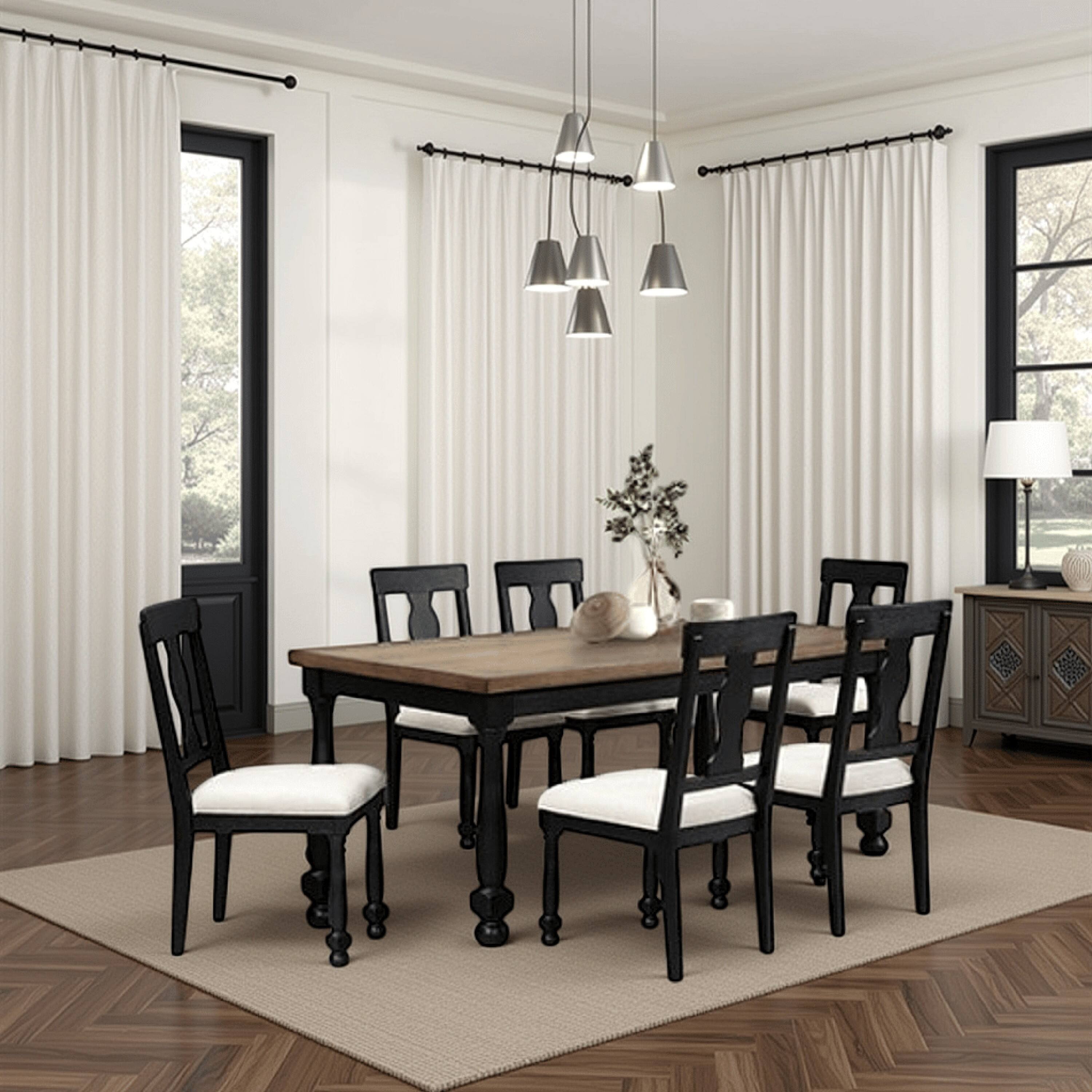 Alt View 5. Manhattan Lane - Ginie Dining Table, Farmhouse Legs, Rectangular Oak Black Wood 78 Inch - Black, Brown.