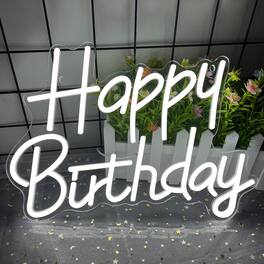 Paradigms Interiors - Happy Birthday Neon Signs For Party Decor Dimmable Led Light Wall Up Backdrop Any Ages Bday Celebration Dec - White
