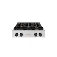 ZLINE - 30 in. Autograph Paramount Gas Rangetop w/ 4 Burners & Matte Black Accents (SRTZ-30-MB) - Stainless Steel - Front_Zoom
