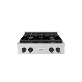 ZLINE - 30 in. Autograph Paramount Gas Rangetop w/ 4 Burners & Matte Black Accents (SRTZ-30-MB) - Stainless Steel
