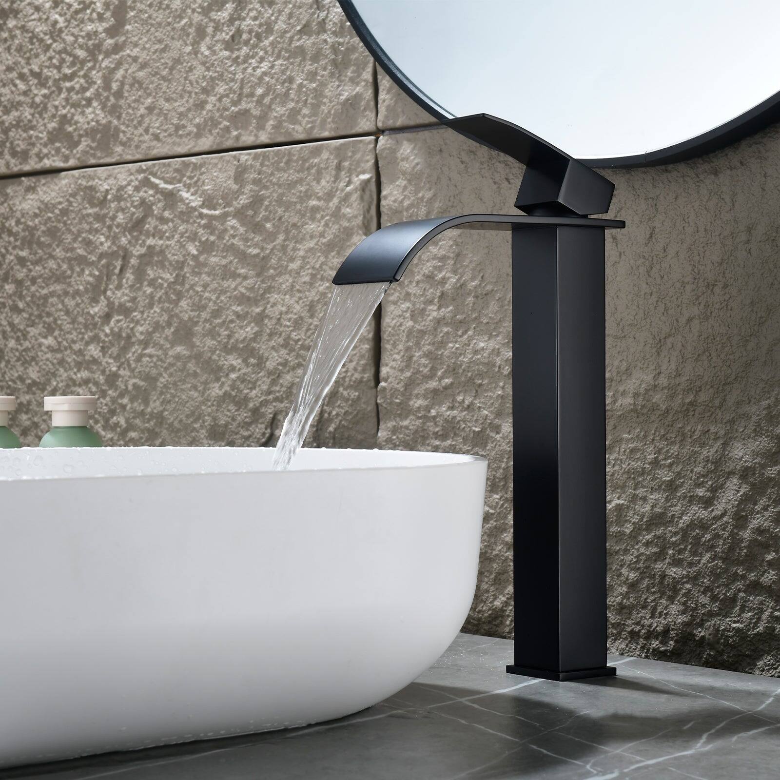 Alt View 4. Boyel Living - Black Faucet SUS304 Waterfall Spout cUPC Cartridge 60cm Supply Line Pop Up Drain - Matte Black.
