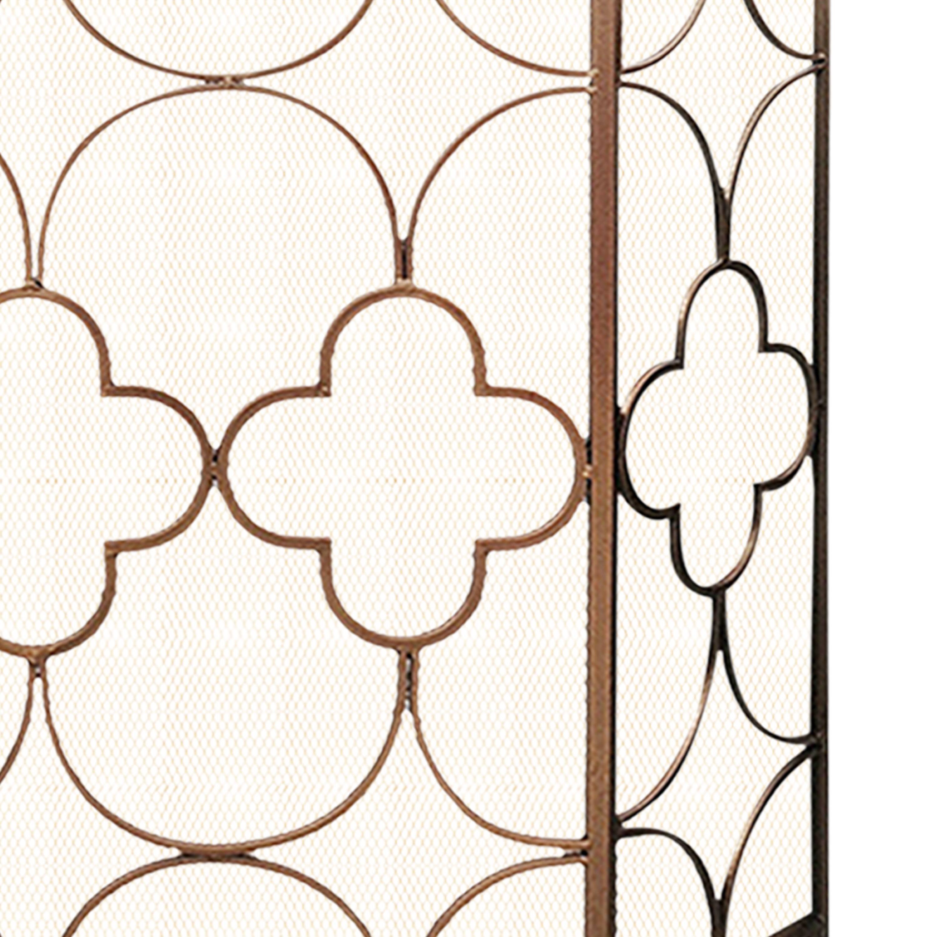 Alt View 4. Manhattan Lane - 50 Inch 3 Panel Metal Fireplace Screen, Quatrefoil Design - Bronze.
