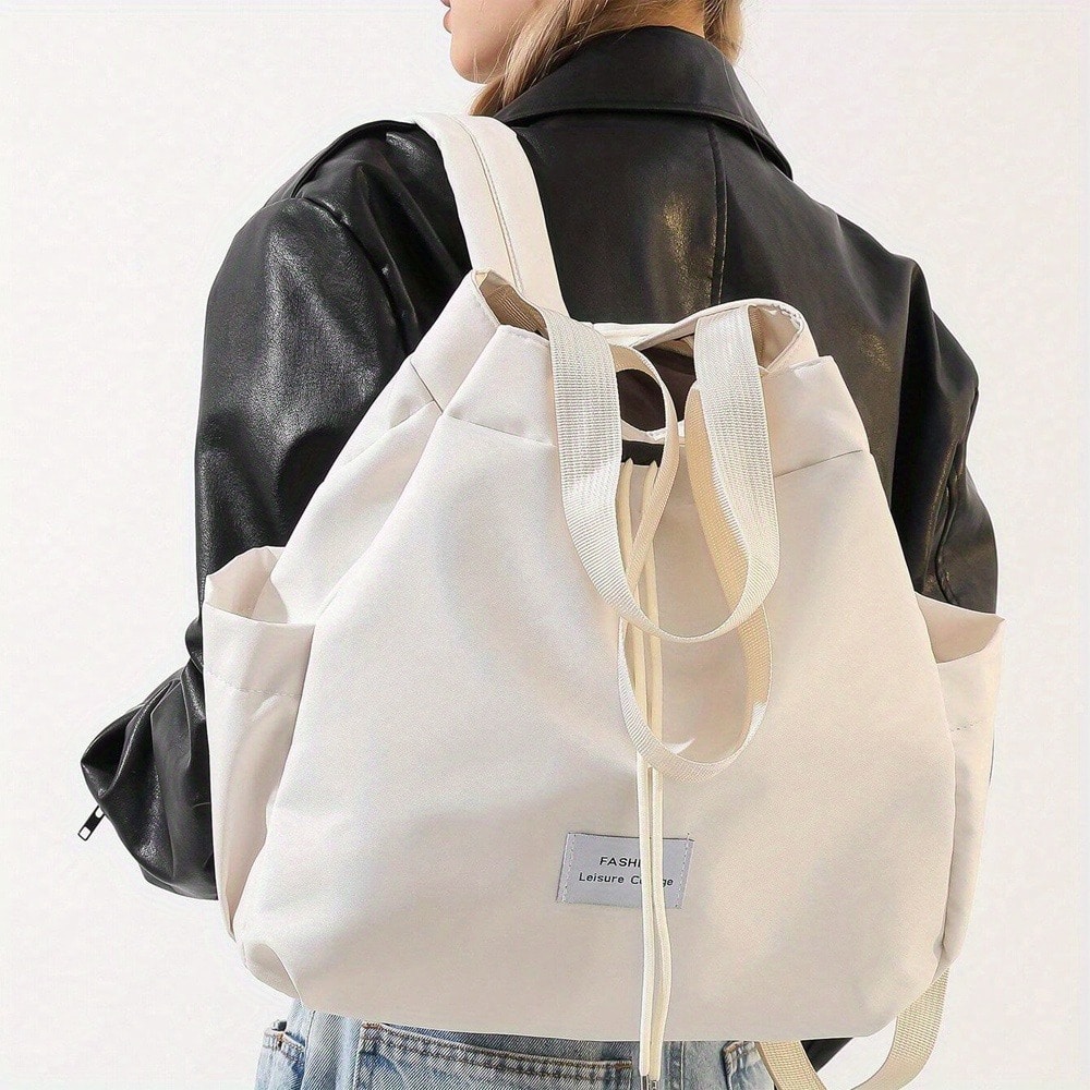 Auledio - Drawstring Backpack Lightweight Casual Daypack for Work Adjustable Strap Travel Bag for Women - white