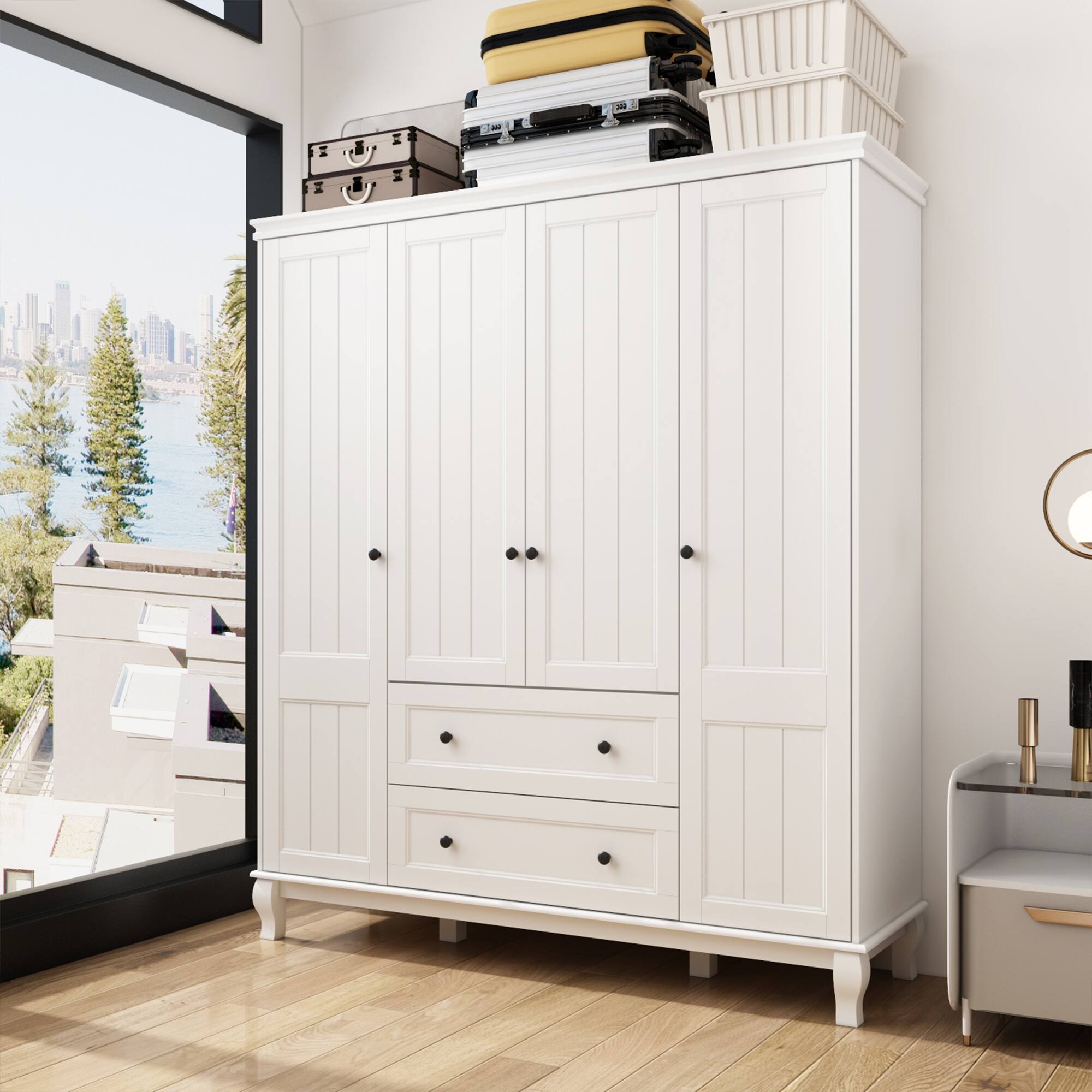 Alt View 10. FUFU & GAGA - FUFU&GAGA Freestanding Wardrobe with Textured Finish & Solid Wood Legs Armoires - Spacious Storage for Bedroom - White.