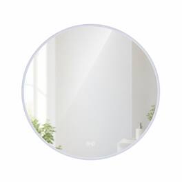 RYHNUYNE - Round LED Bathroom Mirror, Wall Mounted Vanity Mirror, Anti Fog, Dimmable, 3 Color Temperatures, 5mm Glass - Silver