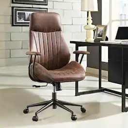 Ovios - Ergonomic High Back Office Chair, 300lb Capacity, Suede Fabric & Smooth Rolling Wheels for Workspace - Dark Brown
